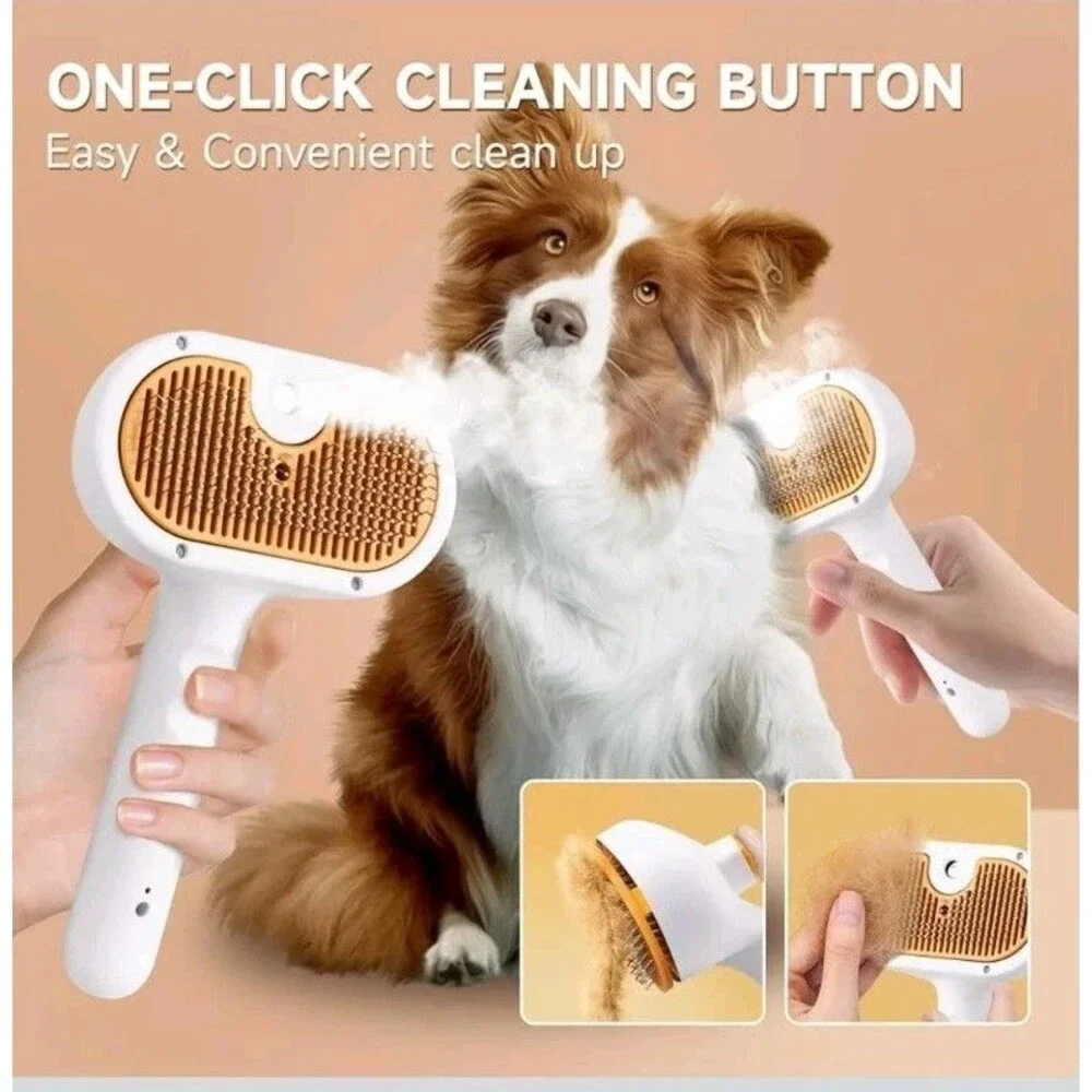 Pet Steam Brush for Dogs and Cats – 3-in-1 Spray Hair Removal Comb – Steam...